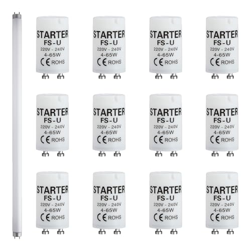 12 Pezzi Starter Neon Starter per Tubo Fluorescenti, 4-65W 220V-240V Starter per Tubi Neon, Adatto per Lampade Fluorescenti, Avvio Immediato Tecnologia Longlife, per Ambienti Domestici e Commerciali