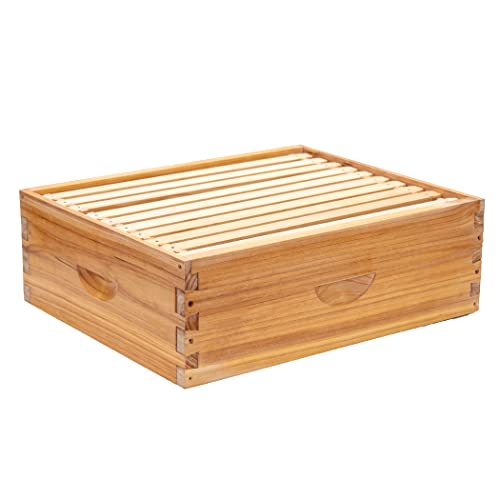 Honey Lake 10 Frame Medium Super Bee Hive Box Langstroth Beehive Super Honey Bee Box Dipped in Beeswax Include Beehive Frames and Waxed Foundations for Beginners Beekeepers (Unassembled)