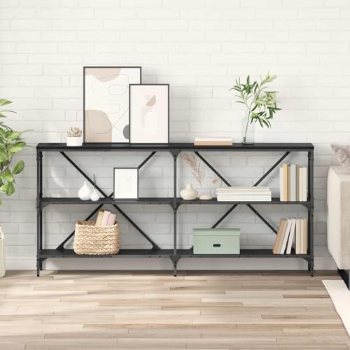 Mesa consola de madera de roble negro con construcción estable y diseño moderno minimalista 2