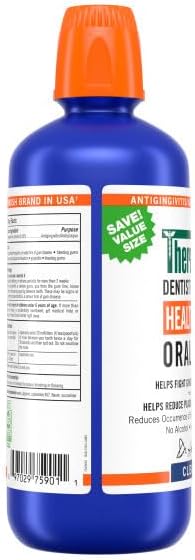 Miniatura 5 de TheraBreath Enjuague bucal Healthy Gums, menta limpia, antigingivitis, 1 litro (33.8 fl oz) + tamaño de viaje, 3 onzas líquidas