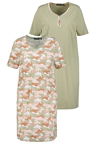 Ulla Popken Damen Bigshirts, Pack of 2, Camouflage, V-neck, Half Sleeves...