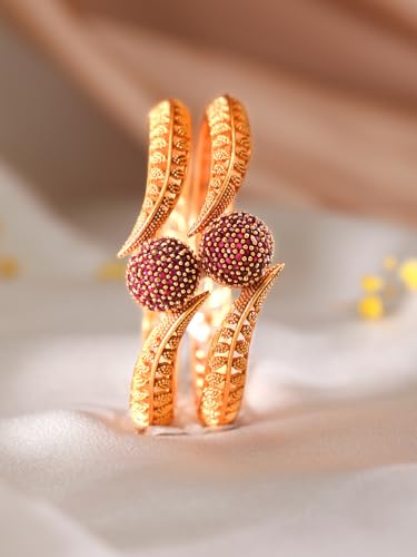Image of Rubans Set of 2 22K Gold-Plated Stylish Stone Studded Traditional Bangles for Womens & Girls