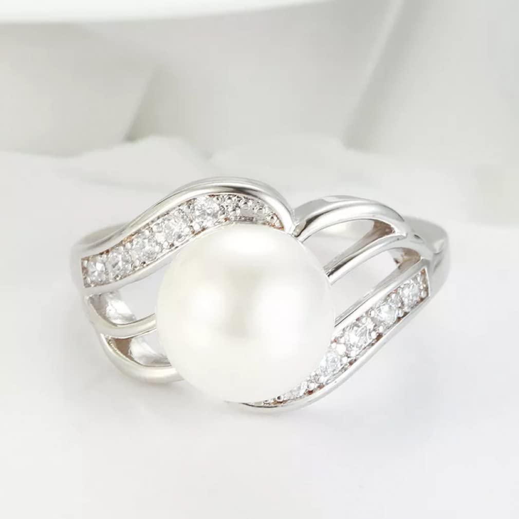 Zirkonia Perle Ring Sterling Silber 925 Schmuck Hohl geschnitzt Für Hochzeit Breite Ringe