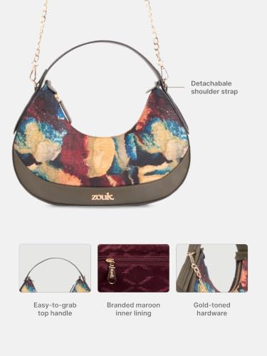 Image of ZOUK Women's Vanya Baguette | Crossbody Vegan Leather Sling Bag | Detachable Strap