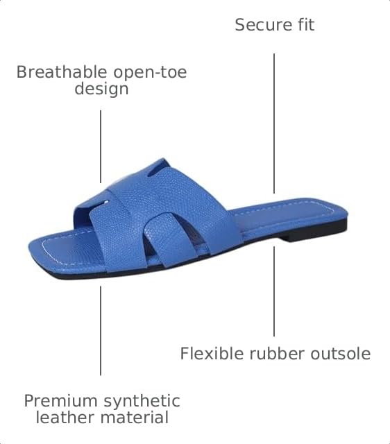 Image of Women's Dressy Casual Flat Sandals, Elegant Comfortable Slip-On Slides with Textured Upper, Versatile Dressy Style for Everyday Wear