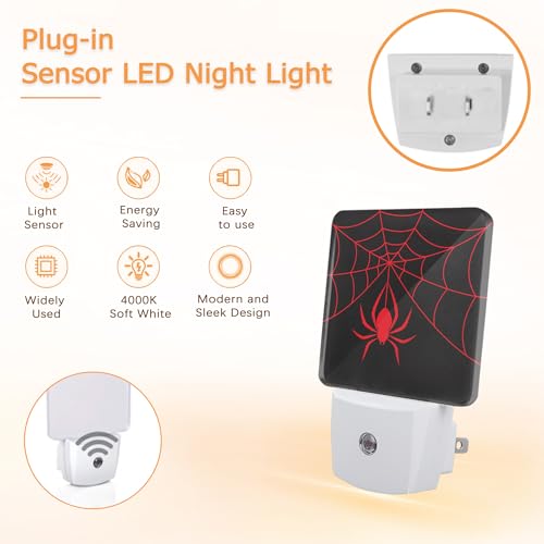 Image of YASHILAIYA Red Spider Web Night Light,Night Lights Plug into Wall for Boys Girls Gifts for Stairway Hallway Bedroom 0.5W Nightlight