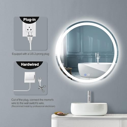 Round LED Bathroom Mirror with Lights - 28 Inch (Unframed) | Touch Sensor LED Wall Mirror for Bathroom, Wash Basin & Living Room | Frontlite 3 Color Modes, Dimmable 28" inch Round