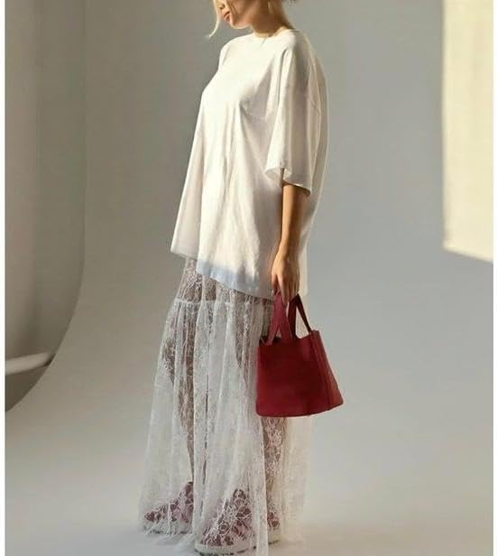 Women's Summer Sheer Lace Maxi Skirt Floral Lace A Line Mesh See Through Flowy Trendy Beach Long Skirts - Image 5