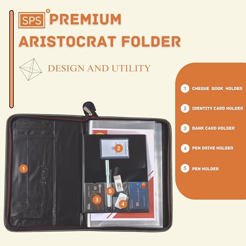 Image of SPS PU Leather 36-Pocket A4 File Organizer - Professional Document Holder for Certificates, Legal Documents, Home, Office, School Use (Tan)