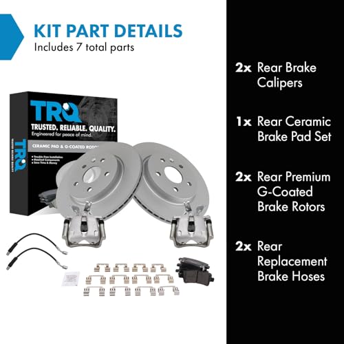 Image of TRQ Rear Brake Pad and Rotor Set Ceramic G Coated 315 mm Rotors Calipers Compatible with 2014-2015 Chevrolet Malibu 2016 Malibu Limited