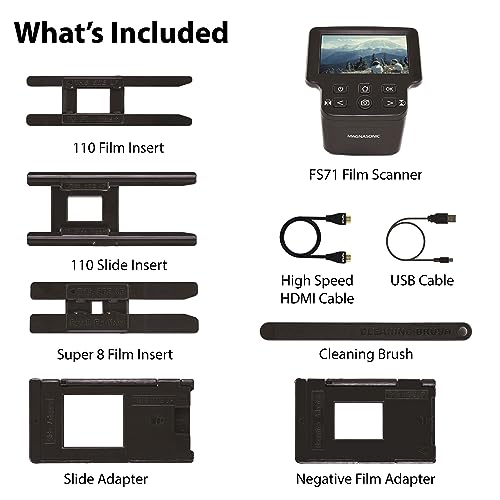 Magnasonic All-in-One 24MP Film Scanner with Large 5" Display & HDMI, Converts 35mm/126/110/Super 8 Film & 135/126/110 Slides into Digital Photos, Built-in Memory with a HDMI Cable