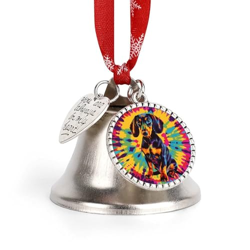 Tie Dye Dachshund Dog Funny Christmas Bell Ornament Cute Xmas Tree Hanging Pendant Decoration for Holidays Party