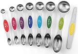 Spring Chef Magnetic Measuring Spoons Set, Dual Sided, Stainless Steel, Fits in Spice Jars, Multi-Co
