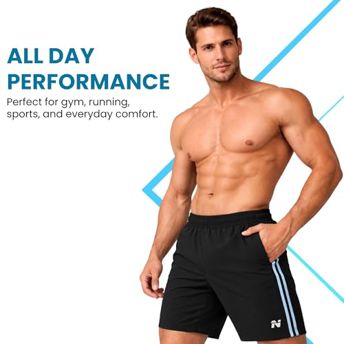 Image of NINQ Men's Sports Shorts with White Side Patti Design | Running Shorts for Men Gym Shorts for Men Workout | Stylish Mens Shorts Casual Wear Sports Shorts.