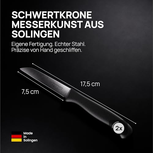 Schwertkrone® Schälmesser 2er Set [MADE IN SOLINGEN - GERMANY] - Gemüsemesser Obstmesser - Küchenmesser klein scharf - Schneidemesser Kartoffelschälmesser - Allzweckmesser rostfrei (2x 3 gerade)
