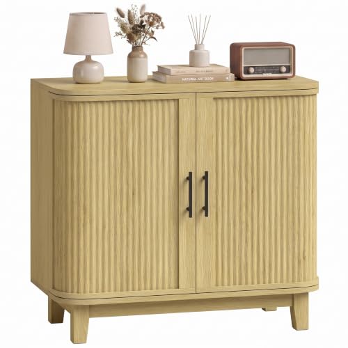 Image of HOMCOM 80cm Sideboard Buffet Cabinet with 2 Curved Doors, Oak