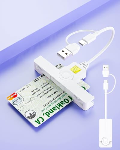Lector de tarjetas inteligentes USB C, DOD militar USB Common Access CAC, mini ID plegable, débito, lector de tarjetas de crédito compatible con Windows, Mac OS