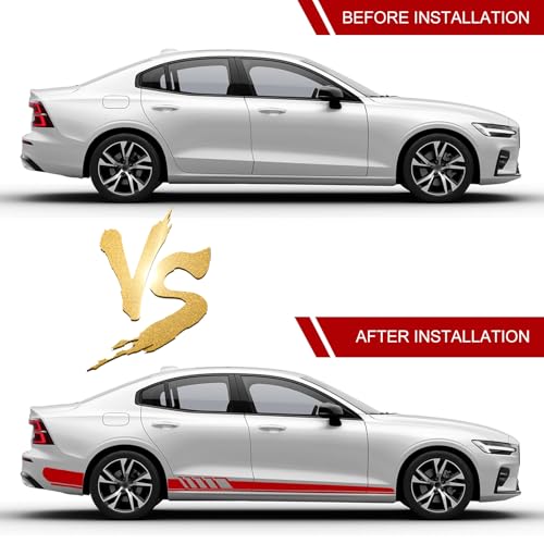 Image of 2PCS Car Side Body Decals, 4.52 inch x 88.58 inch Car Side Skirt Long Stripes Decals, Waterproof Personalized Stripe Stickers, Auto Stickers Accessories, Creative Door Decoration Stripe (Red)