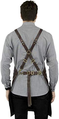Under NY Sky Leather Apron - Crossback Leather Straps - Tool Pockets, Split-Leg, Lined - Adjustable for Men and Women - Pro Chef, Barista, Restaurant, Woodworker, Shop, Bartender, Maker