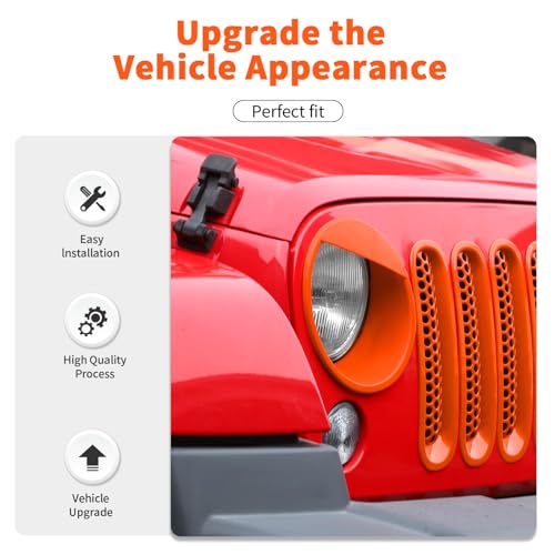 Image of Mesh Grille Grill Insert+ Headlight Turn Light Cover Trim Fit for 2007-2018 Jeep Wrangler JK JKU Style A(Orange)