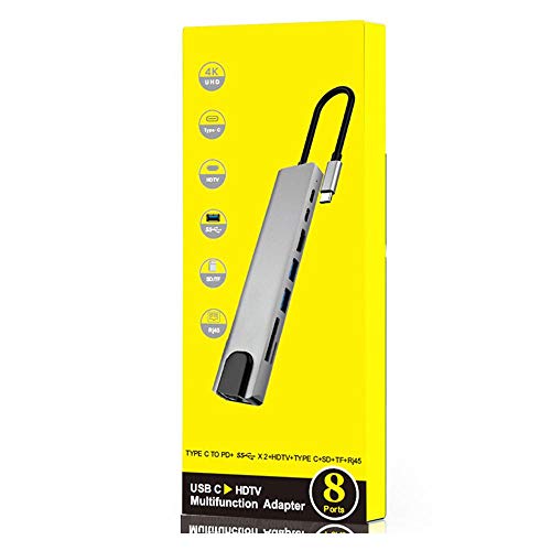 Adaptador Tipo C 8 Portas com Hdmi 4k + Usb-c + Rj45 Gigabit Ethernet + Dual Usb + Sd Tf para Macboo