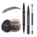 LAVONE Eyebrow Pencil Makeup Kit, with Waterproof 2-IN-1 Microblading Eyebrow Pen, Eyebrow Pomade, Eyeliner and Dual-ended Eyebrow Brush, Brow Pencil Kit for Natural Eyebrows - Dark Brown