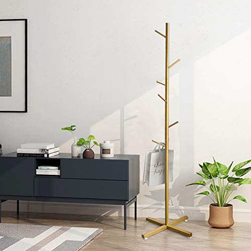 Jolitac Modern Metal Coat Rack In Gold Free Standing 7 Hooks Hall Tree In Corner, Hat Hanger & Coat Racks Stand Entryway Organizer For Clothes, Bags, Umbrella (Golden) #TOP7