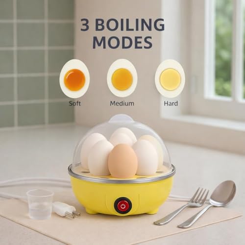 Image of Egg Boiler Electric Automatic Off 7 Egg Poacher For Steaming, Cooking, Boiling And Frying, 350 Watts (YELLOW)