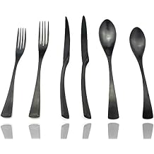 JASHII 18/10 Stainless Steel 24 Piece Matte Black Flatware Set,Dinner Knife Steak Knife Salad Fork Dessert Spoon,Service for 4 ,Black Utensil Sets