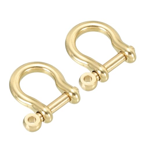 PATIKIL D-Ring Shackle, 2 Pack 9mm Inner Width Pure Brass U Type Fob Key Hook Small Bow Shackles for DIY Craft Leather Replacement