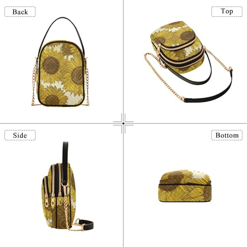 Vintage Sunflowers Yellow Brown Beige Woman Shoulder Handbag Quilted Phone Purse Chain Strap Handbag Cute Designer Satchel Crossbody Bag4