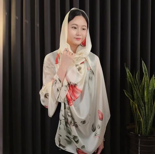 Image of Floral Printed Silk stole | silk Scarf for Women | stylish silk stole for women | Soft Lightweight Stole, Shawl & Neck Wrap | Scarf for Wedding, Party, Travel & Casual Wear