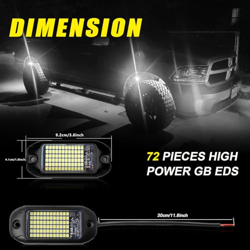 Nicoko 4Pods Pure White 72 LEDs SMD Chips 72w High Power Rock Lights Super Bright White Offroad Car Boat Underglow Lights IP68 Waterproof for Truck SUV UTV ATV RZR - Image 3
