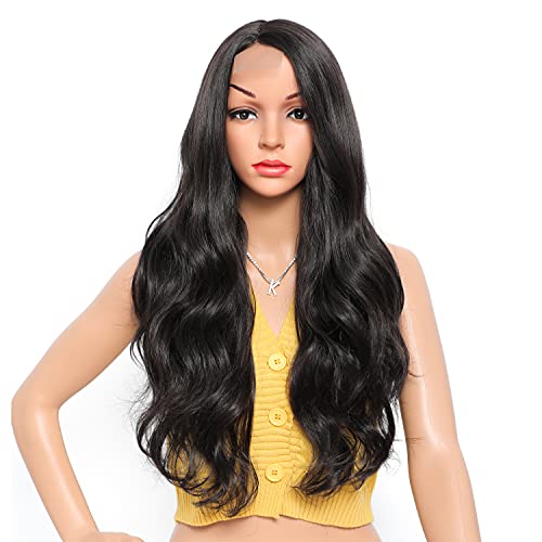 LuLu Haireate Long Wavy Wig Natural Black Synthetic Wigs for Women 28 Inch Middle Part Wig for Daily Wear