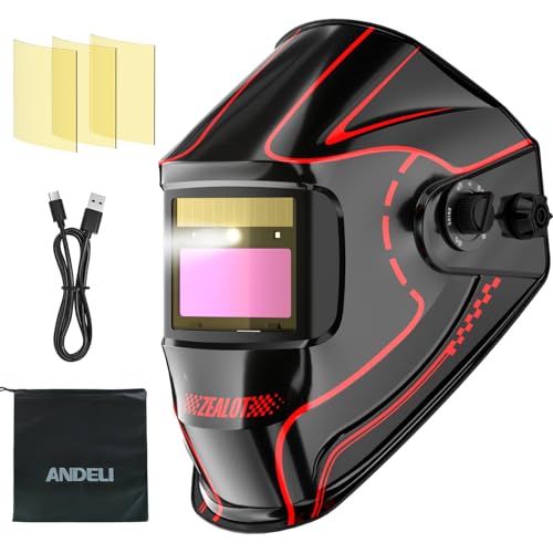 Image of ANDELI Newest Auto Darkening Welding Helmet with Light-FULL DIGITAL FILTER,Rechargeable Battery True Color Welding Hood, Wide Shade 3/5-9/9-13 for Weld CUT GRIND LOCK