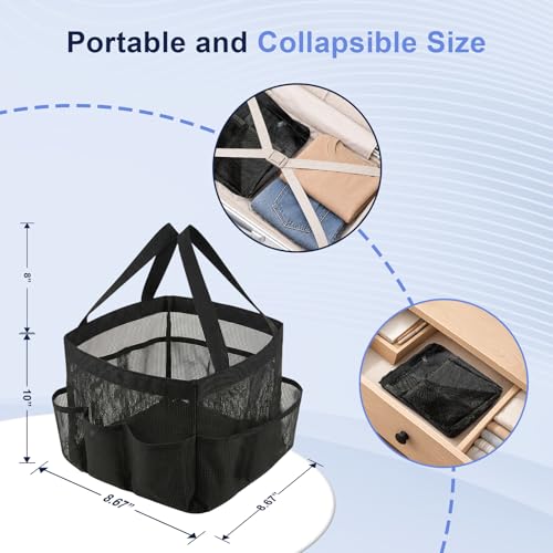 Mesh-Shower-Caddy-Portable-Quick-Dry-Hanging-Shower-Tote-Bag-Large-Capacity-with-8-Outer-Pockets-Reinforced-Dual-Handles-College-Dorm-Room-Essentials-Beach-Swimming-Gym-Travel