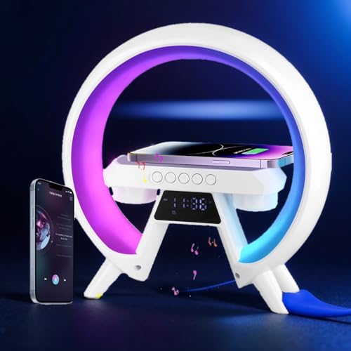 Strixorn 15W Wireless Charger Lamp, O Shape Table Bedside Alarm Clock with Charging Function, Atmosphere Lamp with Charger for Adults Kids Office Bedroom