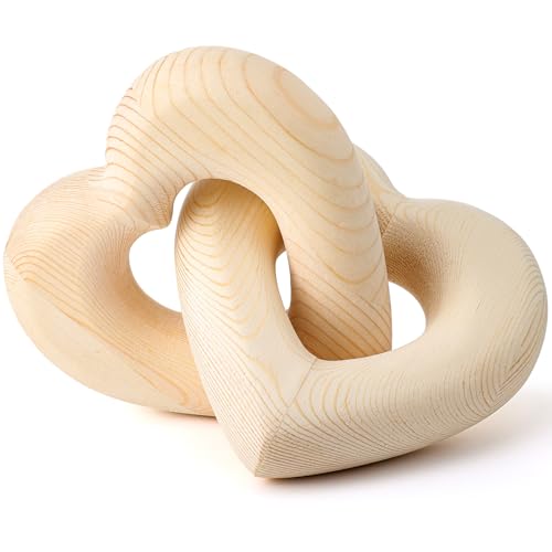 Colingmill Handmade Wooden Heart Decor Interlocking Hearts Neutral Wedding Couple Gifts Aesthetic Natural Wood Knot Chain Link Shelf Decor Coffee Table Accessories(Wood Grain)