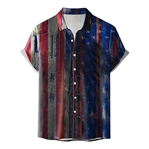 Fashion Top Spring Casual Blouse Printed Sleeve Beach Short Flag Shirts Men Summer Men Shirts Pajama Short Sleeve (Blue, Xl) #TOP4
