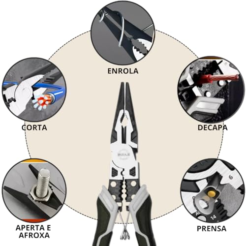 Alicate Bico Meia Cana Reto Fino Multifuncional Eletricista Corte Decapa Fio Ferramenta Profissional