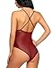 ADOME Womens Valentines Day One Piece Lingerie Lace Fishnet Teddy Bodysuit Mesh Babydoll Romper Jumpsuit Dark Red S