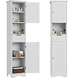 ChooChoo 67' Tall Bathroom Storage Cabinet, Narrow Bathroom Cabinet with 2 Doors and 1 Drawers, Freestanding Cupboard Floor Cabinet with Adjustable Shelves for Living Room, Kitchen, White