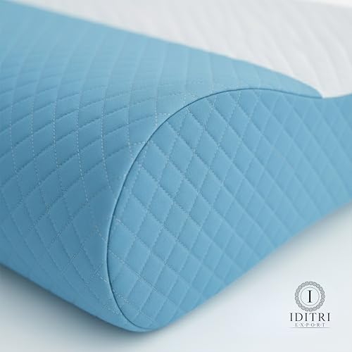 Image of Orthopedic Cervical Pillow Set of 2, Memory Foam Contour for Neck, 220 GSM Jacquard Cover, 48x30x9 cm, Sky, Ergonomic Sleeping Support, Breathable Bedding Cushion