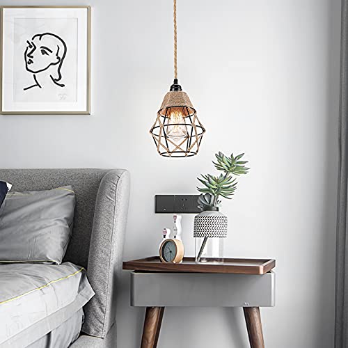 Frideko Home MET-L02101-142-USFBA Industrial Plug In Pendant Light - 16.4Ft Hanging Lights With Plug In Cord Hemp Rope Hanging Lamp Farmhouse Hanging Light Fixtures With On/Off Switch For Kitchen Island Bedroom Living Room thumb #4