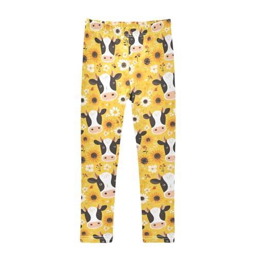 KLL Black White Cow Print Sunflowers Toddler Baby Girl Legging Soft High Waisted Leg Yoga Pants Sports