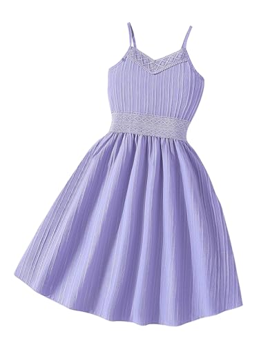 SHENHE Girl's Lace Patchwork Sundress Spaghetti Strap Flowy Summer Beach Vacation Cami Dress