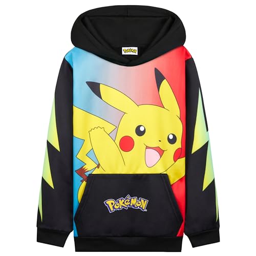 Pokemon Sudadera Niño Niña y Adolescente, Pikachu Sudaderas con Capucha Cómoda, Bolsillo Canguro, Regalos Anime para Niños (9-10 Años, Pikachu Negro/Multi)