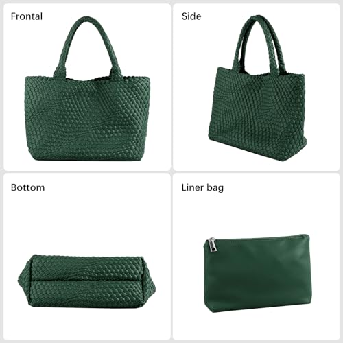 Image of Woven Tote Bag Womens Purse Vegan Leather Shoulder Handbags Fashion Summer Beach Tote Bags Large Travel Totes