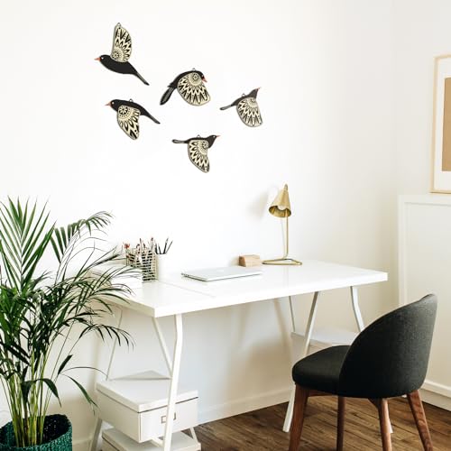 Barydat 5 Pcs Wooden Bird Wall Art Wood Flying Birds Wall Decor Rustic Folk Art Wall Decor Scandinavian Home Decor For Gift Bird Lover Living Room Bedroom Kitchen Office thumb #3