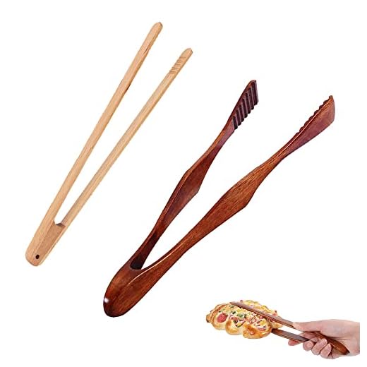 2 Piezas Pinzas de Madera de Cocina, Pinzas de Bambú, Pinzas Pan Madera, Pinza de Tostadas, para Clip de Parrilla, Clip de Ensalada, Salchicha, Pasta, Ensalada, Tostadas, Buffet, Pescado, 2 Estilos